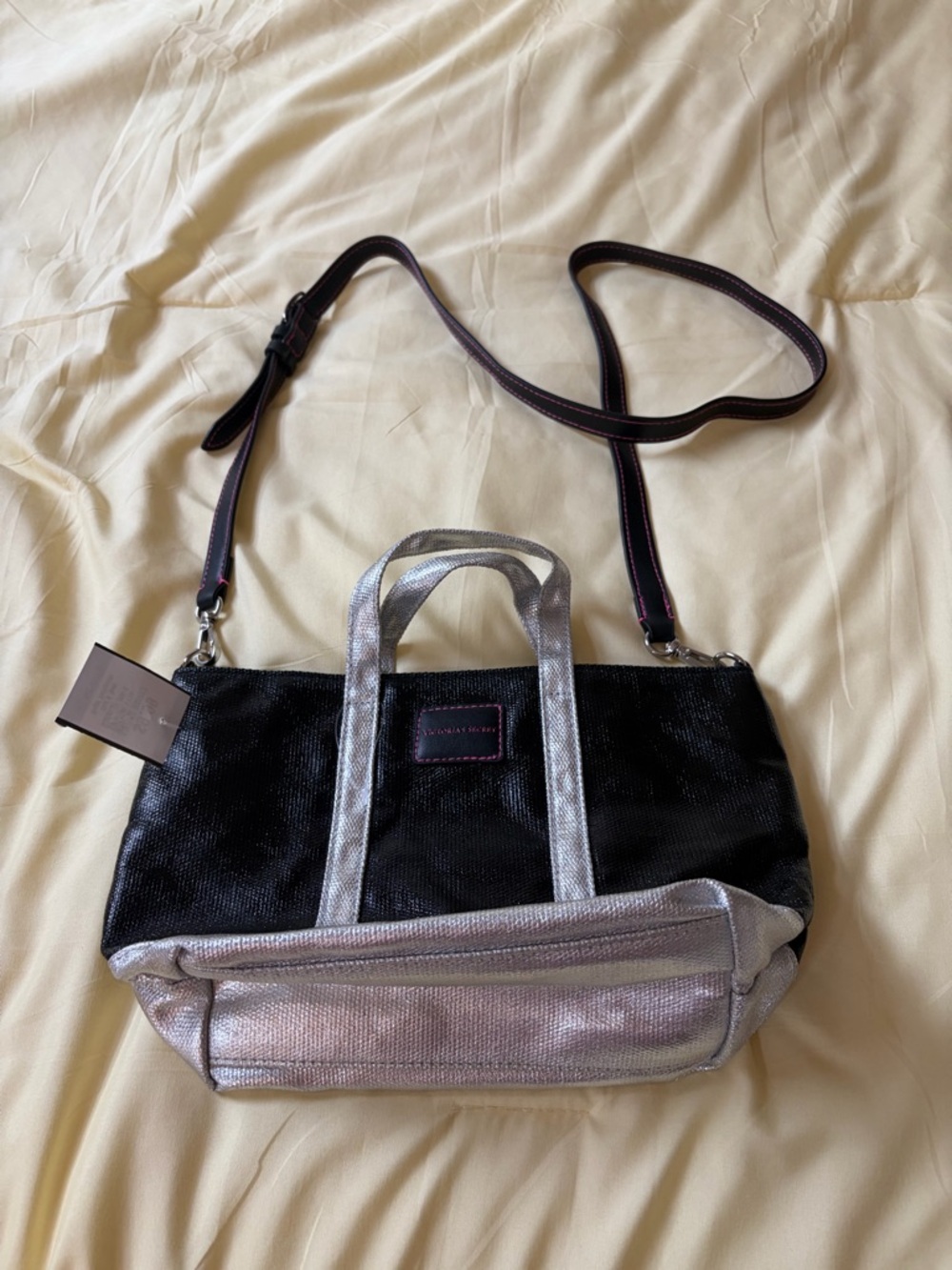 Victoria's Secret Black and Silver Convertible Crossbody Tote